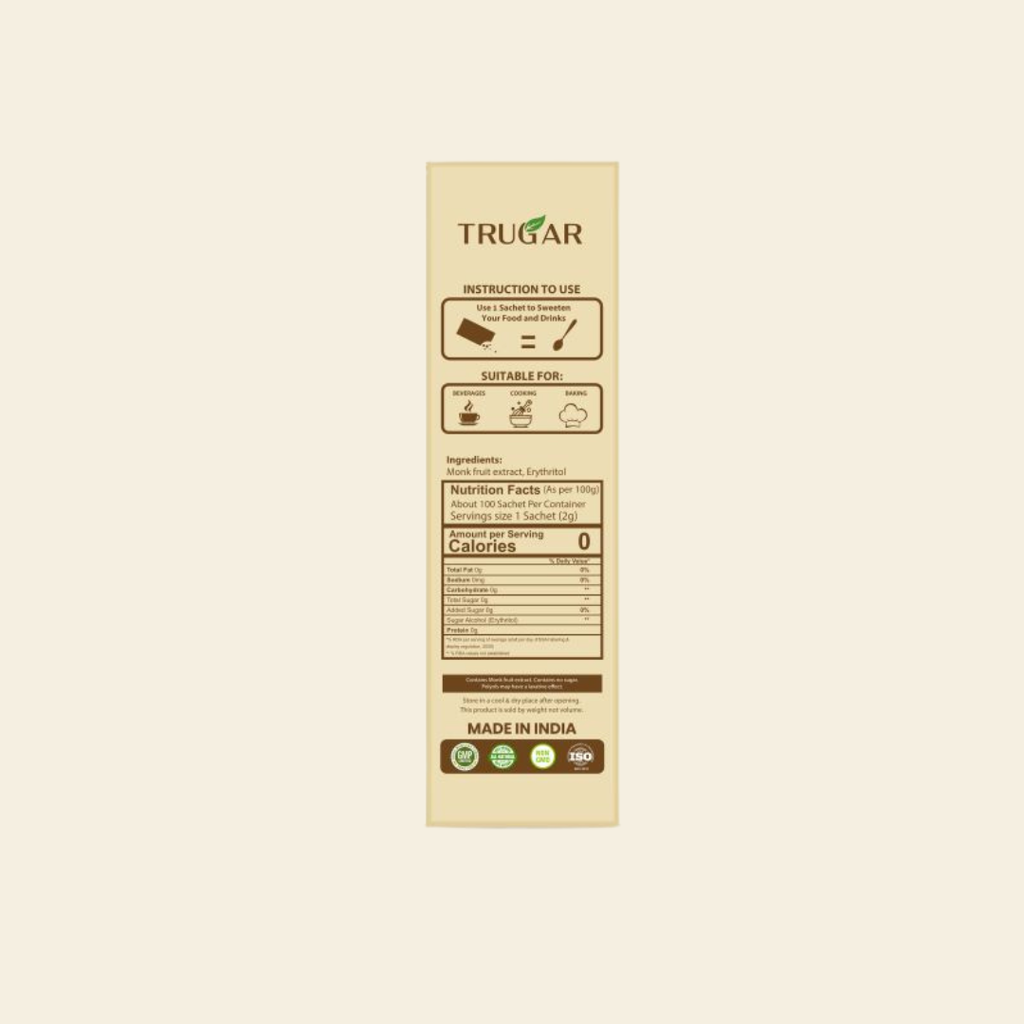 Trugar Natural Monk Fruit Sweetener 50 Sachets | Pack of 3