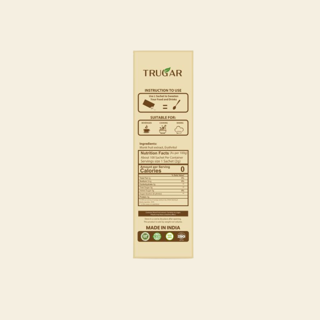 Trugar Natural Monk Fruit Sweetener 50 Sachets | Pack of 2